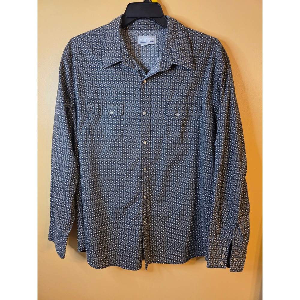 Wrangler Wrancher Mens XXL Black Paisley Western Snap Shirt Long Sleeve MTW1431